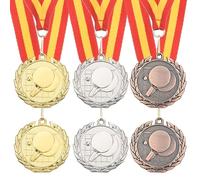 sourcing map Lot de 6 médailles de récompense de tennis de table de 5,1 cm, dorées, argentées, bronzes, avec ruban de cou pour jeux d'équipe, compétitions, cadeaux de fête