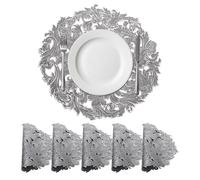 sourcing map Lot de 6 napperons ronds en forme d'eau de mer gris argenté pour tables de salle à manger, napperons en vinyle pressé métallisé, lavables, pour décoration de table à manger (38 x 38 cm)