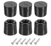 sourcing map Lot de 6 pieds de meubles ronds en caoutchouc de 3,2 x 3,0 cm avec vis, rondelle, patins antidérapants pour chaise, table, canapé, pieds de canapé, noir