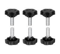 sourcing map Lot de 6 poignées de boutons en forme d'étoile M8 x 20 mm (pas de 1,25 mm) en acier au carbone - Vis de serrage filetées pour travail du bois - Noir