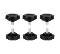 sourcing map Lot de 6 poignées en forme d'étoile M6 x 10 mm (pas de 1 mm) Filetage mâle métrique en acier au carbone Vis de serrage filetées pour travail du bois, noir