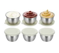 sourcing map Lot de 6 récipients à vinaigrette en acier inoxydable de 80 ml avec couvercles en silicone, réutilisables et étanches pour pique-nique, voyage, cuisine, blanc