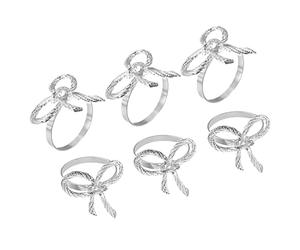 sourcing map Lot de 6 ronds de serviette en métal avec nœud pour décoration de table de salle à manger, mariage, anniversaire, fête de vacances, ton argenté