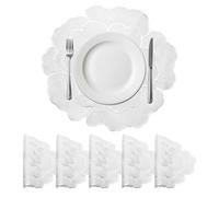 sourcing map Lot de 6 sets de table ronds en polyvinyle pressé avec bords argentés et roses blanches pour table à manger, napperons lavables pour décoration de table à manger (38 x 38 cm)