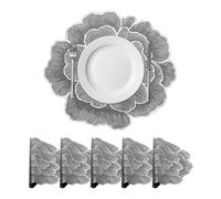 sourcing map Lot de 6 sets de table ronds en polyvinyle pressé, Chemin de Table avec bords argentés et roses grises pour table de salle à manger, 38 x 38 cm