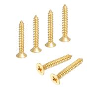 sourcing map Lot de 6 vis à bois cruciformes en laiton M6 x 30 mm, vis à bois plates cruciformes autotaraudeuses pour charnières de porte, travaux manuels en bois et projets de bricolage (doré)