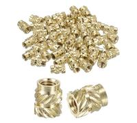 sourcing map Lot de 60 écrous moletés M3 x 6 mm de long x 5 mm OD - Écrous en laiton pour impression 3D - Inserts filetés femelles en laiton