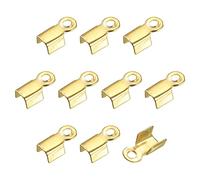 sourcing map Lot de 600 extrémités de cordon pliables, 3 x 6 mm, embouts à sertir pour ruban en cuir, loisirs créatifs, ton doré