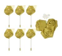 sourcing map Lot de 7 (6 épingles + 1 broche) - Rose artificielle dorée - Boutonnières de poche pour mariage, cérémonie, anniversaire, bal de fin d'année, dîner formel