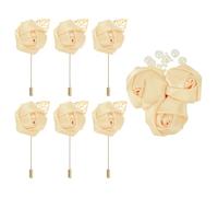 sourcing map Lot de 7 (6 épingles + 1 broche) - Rose artificielle jaune clair - Boutonnières de poche pour mariage, cérémonie, anniversaire, bal de fin d'année, dîner formel