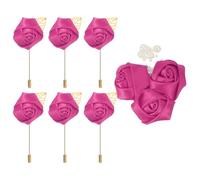 sourcing map Lot de 7 (6 épingles + 1 broche) roses artificielles avec boutonnières de poche pour mariage, cérémonie, anniversaire, bal, dîner formel