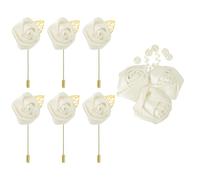 sourcing map Lot de 7 (6 épingles + 1 broche) - Roses artificielles blanches avec boutonnières de poche pour mariage, cérémonie, anniversaire, bal de fin d'année, dîner formel