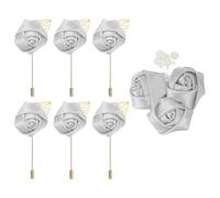 sourcing map Lot de 7 (6 épingles + 1 broche) roses artificielles grises avec boutonnières de poche pour mariage, cérémonie, anniversaire, bal de fin d'année, dîner formel