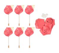 sourcing map Lot de 7 (6 épingles + 1 broche) roses artificielles rose vif avec boutonnières de poche pour mariage, cérémonie, anniversaire, bal de fin d'année, dîner formel