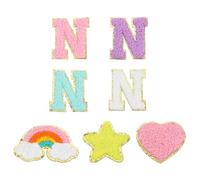 sourcing map Lot de 7 écussons chenille Letter-N - 5,1 cm - À coudre ou à repasser - Avec étoiles arc-en-ciel - Cœur - Sourire - Pour loisirs créatifs en tissu, vêtements, chapeaux, sacs, chaussures