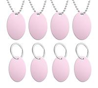 sourcing map Lot de 8 étiquettes vierges en aluminium pour chien, 38 mm, étiquettes vierges ovales en métal avec chaînes et boucles pour colliers d'animaux domestiques, loisirs créatifs, rose