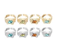 sourcing map Lot de 8 grosses bagues en or réglables pour femme avec cristal - Style vintage - Empilables - Ton doré/argenté