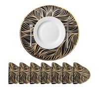 Sourcing Map Lot de 8 sets de table ronds en PVC pressé en forme d'algues dorées/noires 38 x 38 cm