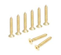 sourcing map Lot de 8 vis à bois cruciformes en laiton M5 x 30 mm, vis à bois plates cruciformes autotaraudeuses pour charnières de porte, travaux manuels en bois et projets de bricolage (doré, lot de