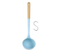 sourcing map Louche en silicone anti-adhésive avec poignée en bois résistante à la chaleur pour remuer, servir la soupe - Bleu
