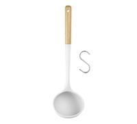 sourcing map Louche en silicone anti-adhésive avec poignée en bois résistante à la chaleur pour remuer, servir de la soupe, blanc