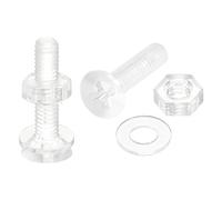 sourcing map M4 X 20mm Plastique Cruciforme Machine Vis avec Écrous et Rondelles Plates PC Tête plate Machine Boulons Transparent 20 Ensembles