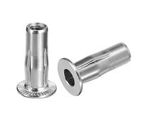 sourcing map M6 Multi-Grip Rivet Écrous, 5pcs Pré-Bulbé Tige Plat Tête Fileté Insert Écrou 304 Inox Acier Plus Écrous pour Construction Industriel