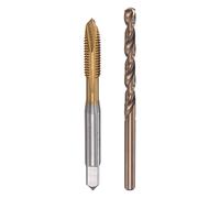 sourcing map M6 x 1 Taraud Spirale Point Filetage et 5.0mm Foret Ensemble Métrique Titane Plaqué Cobalt Haute Vitesse Acier Machine Vis Filetage Robinet Enfilage Outil