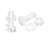 sourcing map M8 X 30mm Plastique Cruciforme Machine Vis avec Écrous et Rondelles Plates PC Tête plate Machine Boulons Transparent 20 Ensembles