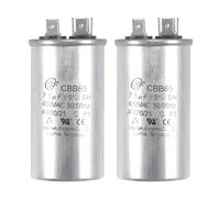 sourcing map Marche Condensateur Rond CBB65 7.5uF 7.5mfd 450V AC 40/70/21 Aluminium Coffret avec Terminal pour Climatisateur Compresseur Moteur Chaleur Pompe Condensateur 2Pcs