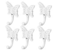 sourcing map Mur Monté Robe Crochet Zinc Alliage Papillon en Forme Bricolage Manteau Serviette Mur Fermoir Salle Bain Rideau Cintre avec Vis blanc 6pcs