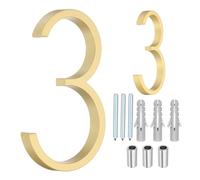 sourcing map Numéros de maison flottants, 12,7 cm en alliage de zinc massif, numéro d'adresse moderne pour l'extérieur avec clous pour maison, rue, bureau, boîte aux lettres (numéro 3, doré)