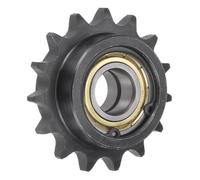 sourcing map Oisif Pignon, 17mm Alésage 1/2" Pas 15 Dent, Noir Oxyde Finition C45 Carbone Acier avec 2 Encart Roulement pour ISO 08B