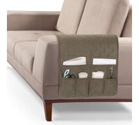 sourcing map Organiseur antidérapant pour accoudoir de canapé avec 6 poches pour livres, magazines, tablette, téléphone, motif écossais kaki