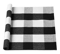 sourcing map Paillasson à carreaux en coton noir et blanc, tapis de sol à carreaux pour intérieur/extérieur, tapis tissé lavable, paillasson rétro pour porche/cuisine, 61 x 88,9 cm