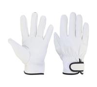 sourcing map Paire de gants de travail en cuir de chèvre avec crochet et boucle, gants de conducteur, gants de jardinage pour conduite, jardinage, soudure, construction, blanc, taille L
