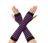 sourcing map Paire de mitaines à rayures pour femme - Longueur coude - Pour l'hiver, Noir violet foncé, taille unique