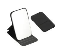 sourcing map Petit miroir de poche rectangulaire pour sac à main, 11 x 7 cm, miroir de maquillage compact avec étui en cuir, pour femmes, filles, sac à main, cadeau (noir)