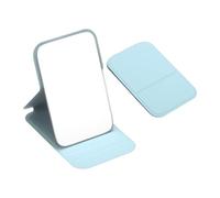 sourcing map Petit miroir de poche rectangulaire pour sac à main, 11 x 7 cm, miroir de maquillage compact avec étui en cuir, pour femmes, filles, sac à main, cadeau (bleu clair)