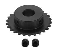 sourcing map Pignon à chaîne #25 - 14 mm - Alésage : 55,5 mm - Diamètre extérieur : 26 dents - Acier au carbone C45 ANSI #25 - Trou rond avec vis de réglage pour chaîne ISO 04C, noir