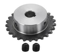 sourcing map Pignon à chaîne #25 - Alésage : 10 mm - Diamètre extérieur : 53,5 mm - 25 dents - Acier au carbone C45 ANSI #25 - Trou rond sans surface - Finition avec rainure de clavette de 3 x 1,4 mm