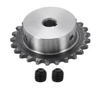 sourcing map Pignon à chaîne #25 - Alésage de 8 mm - Diamètre extérieur : 53,5 mm - 25 dents - Acier au carbone C45 ANSI #25 - Trou rond sans surface - Finition avec rainure de clavette de 3 x 1,4 mm