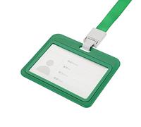 sourcing map Porte-badge d'identification horizontal de 10,2 x 7,9 cm en ABS double face avec cordon de cou amovible, vert