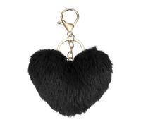 sourcing map Porte-clés à pompons, 10 cm, fausse fourrure de lapin, porte-clés moelleux en forme de cœur pour femme, sac à main, pendentif, loisirs créatifs, noir