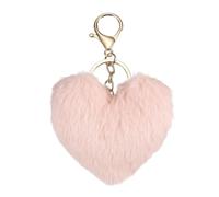 sourcing map Porte-clés à pompons, 10 cm, fausse fourrure de lapin, porte-clés moelleux en forme de cœur pour femme, sac à main, pendentif, loisirs créatifs, rose