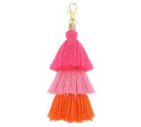 sourcing map Porte-clés bohème à pompons à trois couches de 17 cm fait à la main pour projets de bricolage, fabrication de bijoux, décoration (rose rouge/rouge/orange)