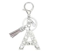 sourcing map Porte-clés lettre initiale avec pompon et perle, porte-clés en strass avec porte-clés