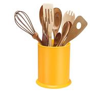 sourcing map Porte-ustensiles de cuisine, 14 x 16,5 cm, organiseur rond en plastique avec trou de drainage pour comptoir de cuisine, restaurant, paille, cuillère, baguette, jaune