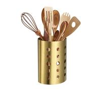 sourcing map Porte-ustensiles de cuisine ovale en acier inoxydable de 11,5 x 17 cm avec trou de drainage pour comptoir de cuisine, restaurant, paille, cuillère, baguette, doré