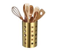 sourcing map Porte-ustensiles de cuisine rond en acier inoxydable de 10 x 17 cm avec trou de drainage pour comptoir de cuisine, restaurant, paille, cuillère, baguette, doré